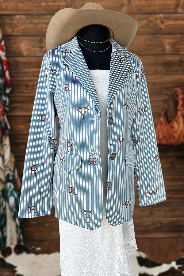 Western Brand Striped Print Blazer