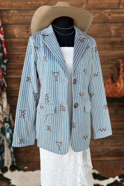 Western Brand Striped Print Blazer