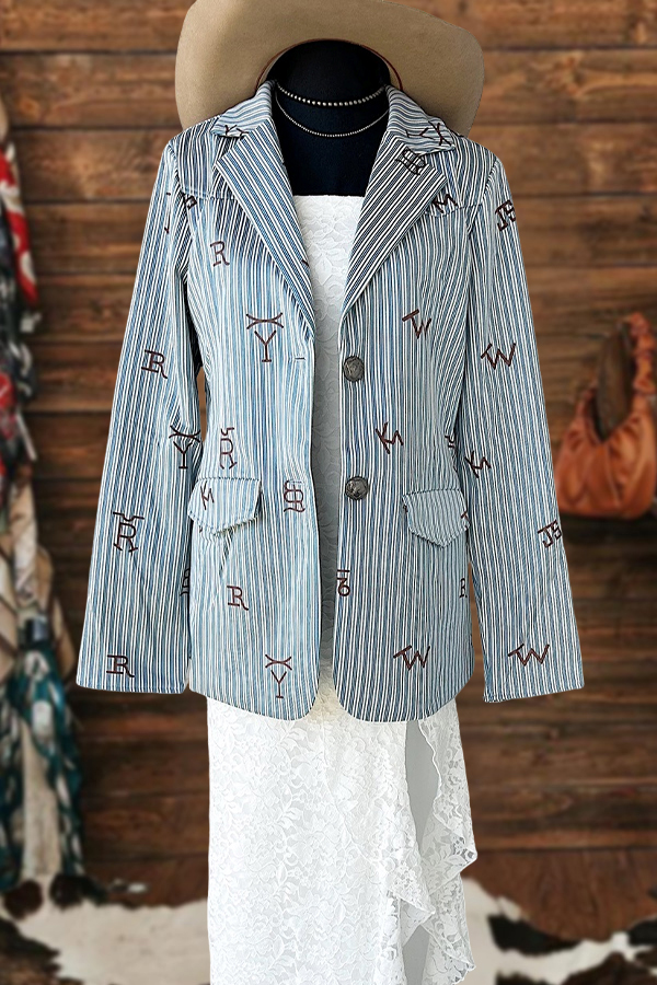 Western Brand Striped Print Blazer