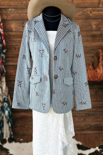 Western Brand Striped Print Blazer