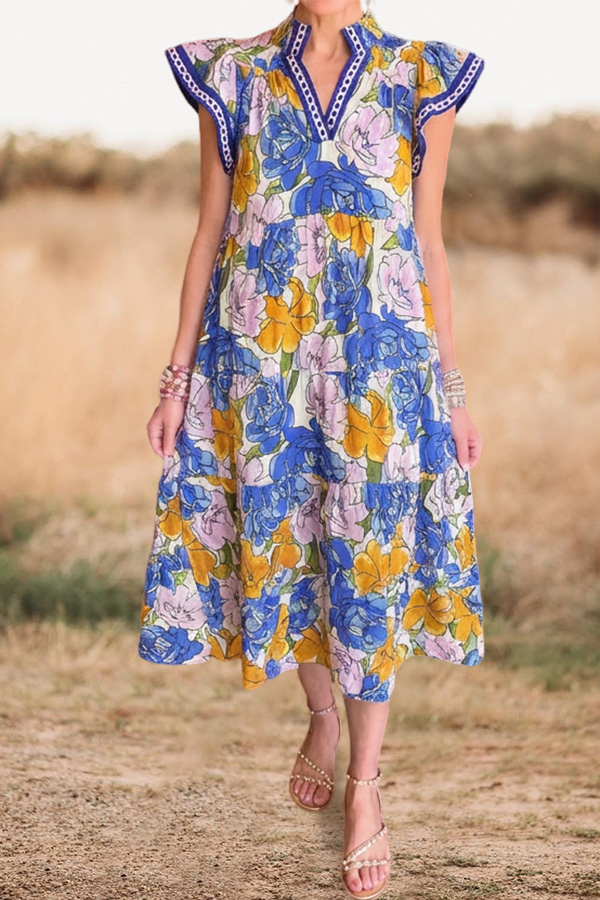 Classic Floral V-Neck Dress
