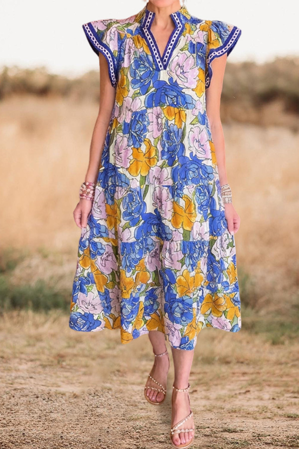Classic Floral V-Neck Dress