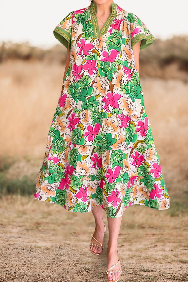 Classic Floral V-Neck Dress