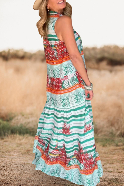 Bohemian Stripe Abstract Print Sleeveless Maxi Dress