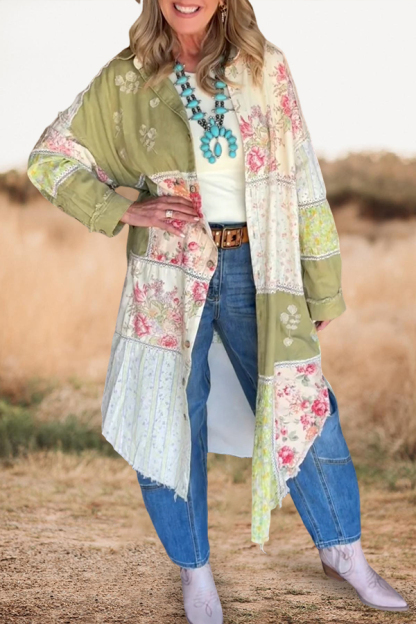 Fresh Floral Patchwork Print Midi Shirt Dress