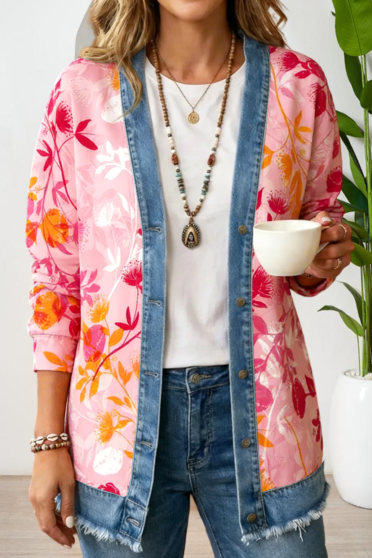 Fresh Leaf Patchwork Print Jackets