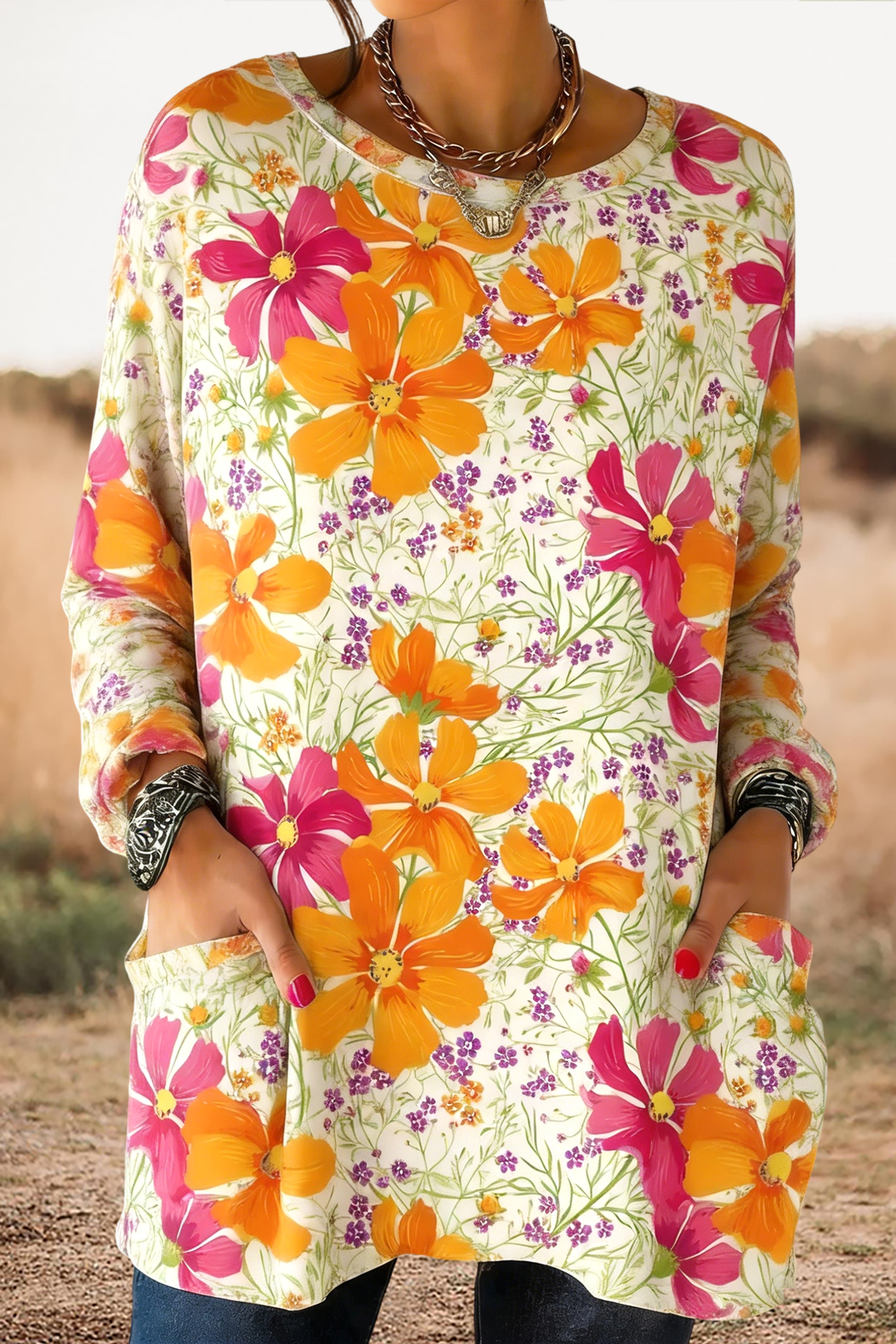 Fresh Floral Print Cotton T-shirt