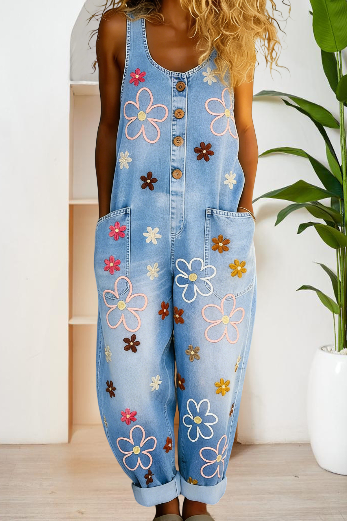 Fresh Sleeveless Washed Cotton Denim Overalls