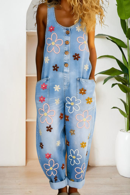 Fresh Sleeveless Washed Cotton Denim Overalls