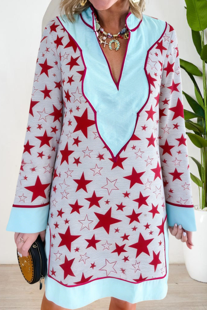 Classic USA Star Color Block V-neck Dress