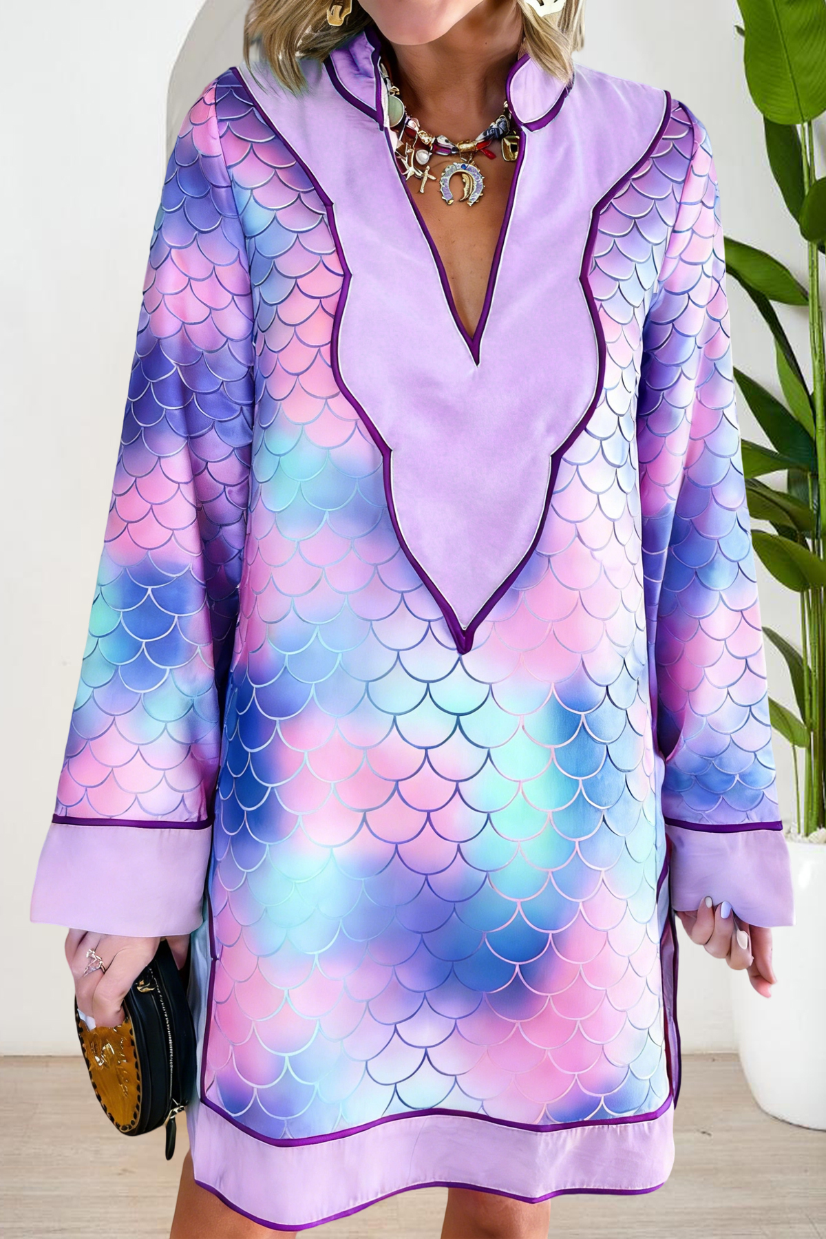 Unique Gradient Print V-neck Dress