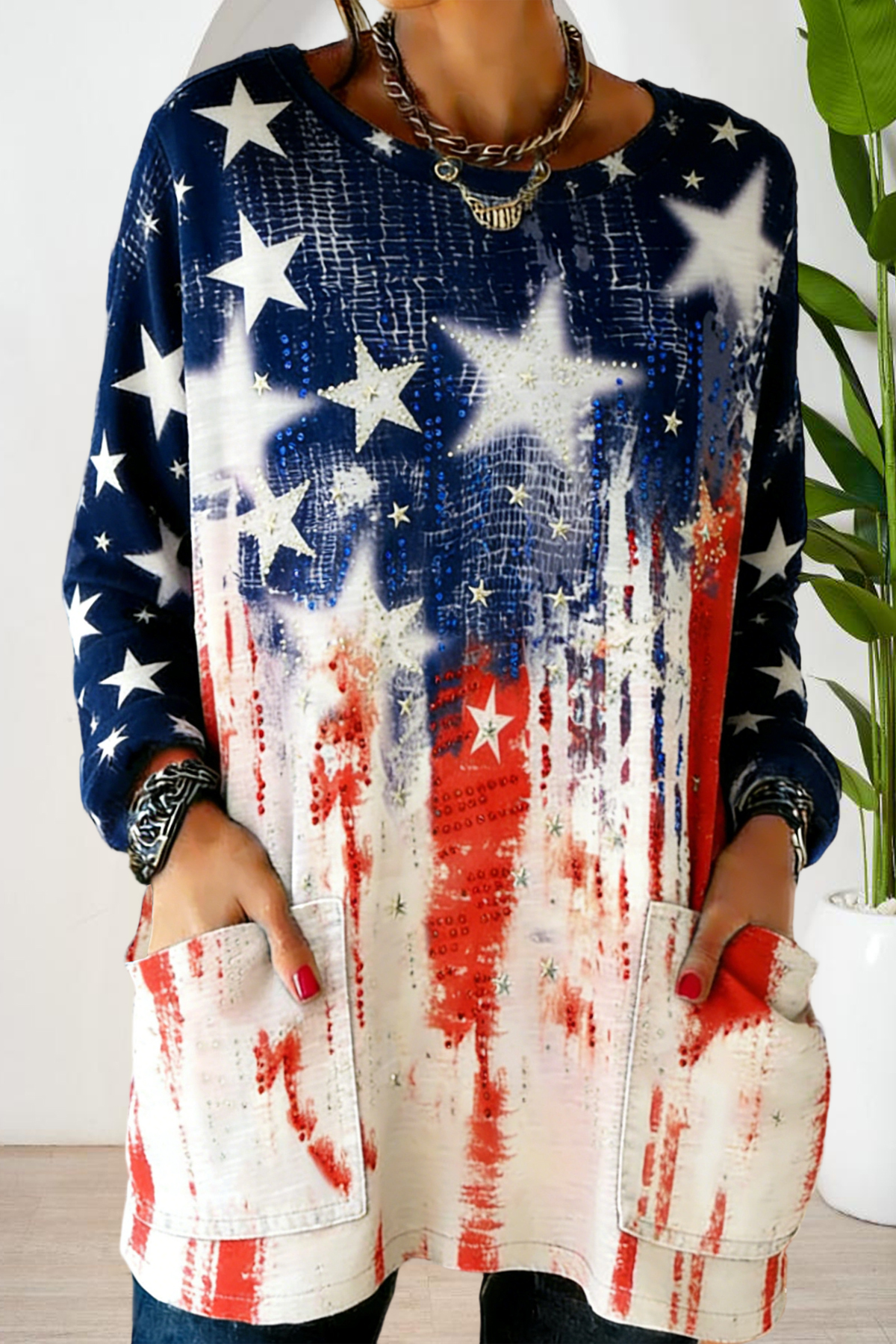 Classic USA Star Pocket Cotton T-shirt