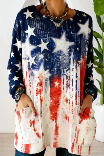 Classic USA Star Pocket Cotton T-shirt