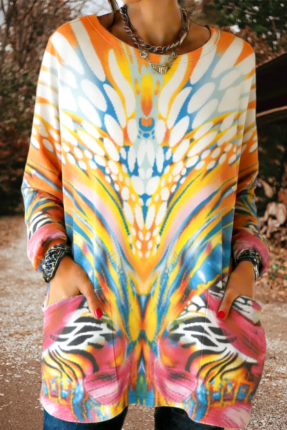 Unique Abstract Print Pocket Cotton T-shirt