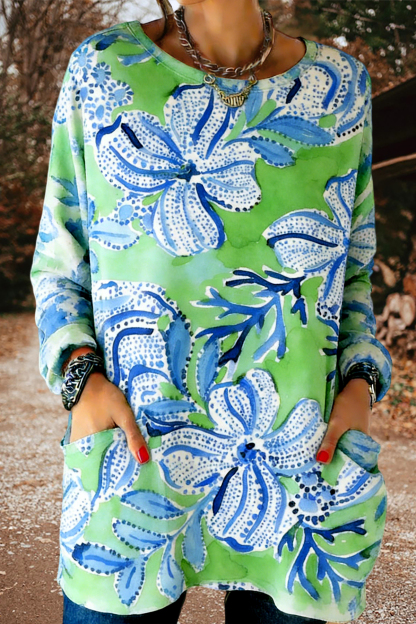 Fresh Floral Pocket Cotton T-shirt