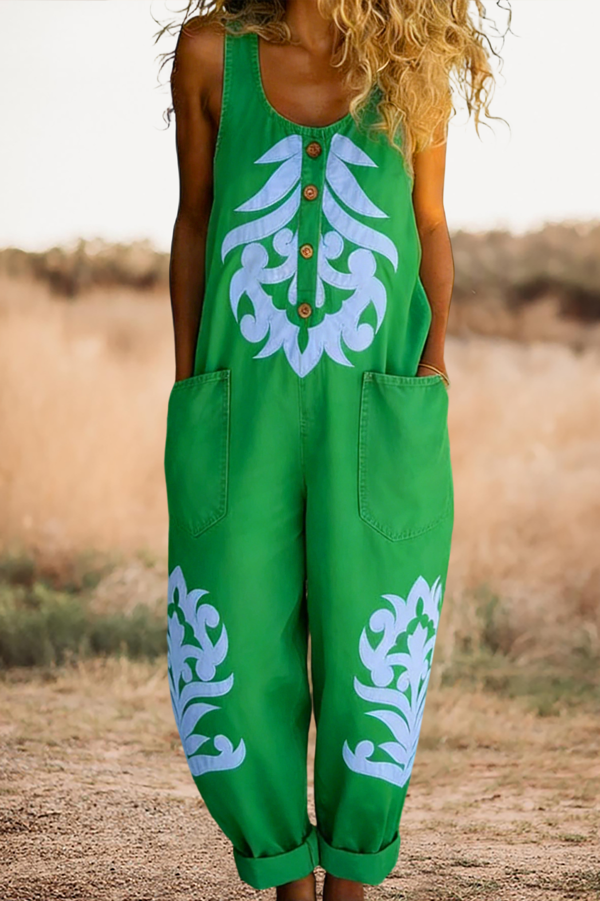 Classic Abstract Print Sleeveless Overalls