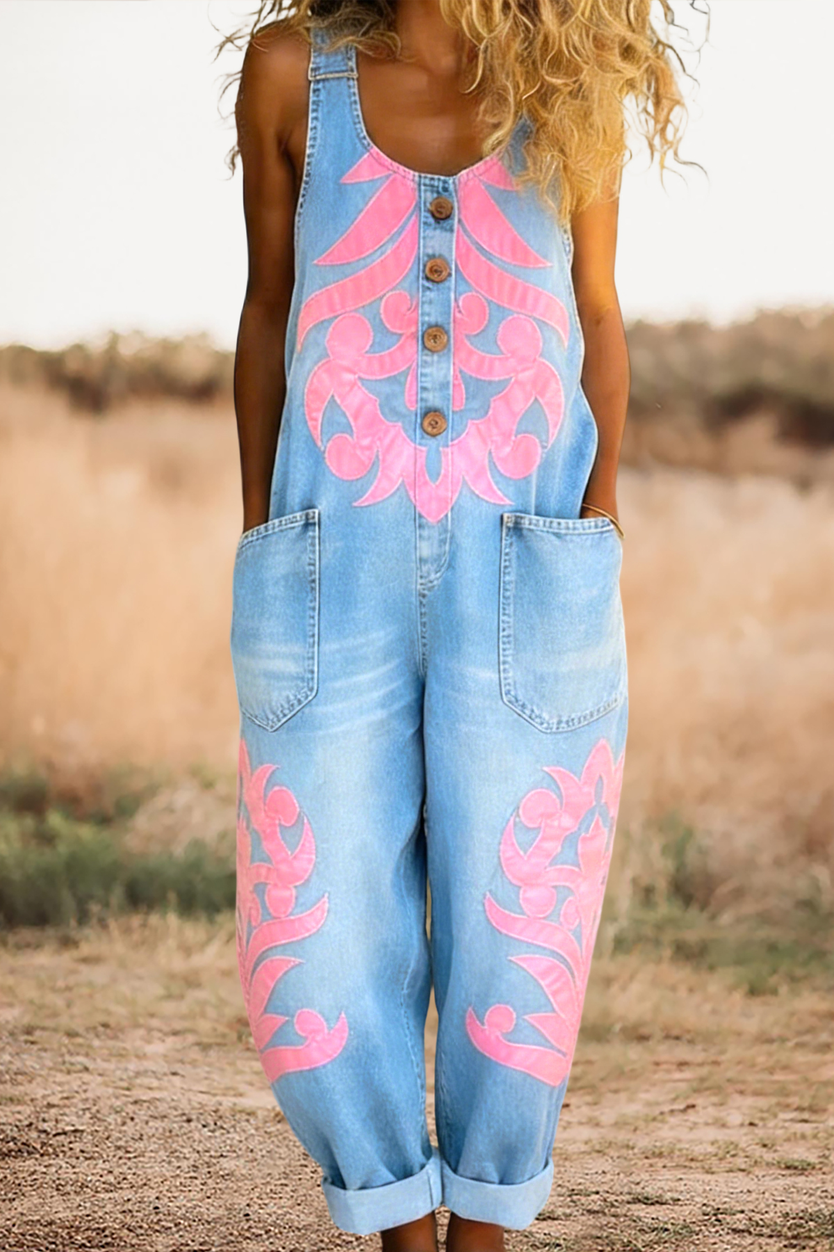 Classic Abstract Print Sleeveless Overalls