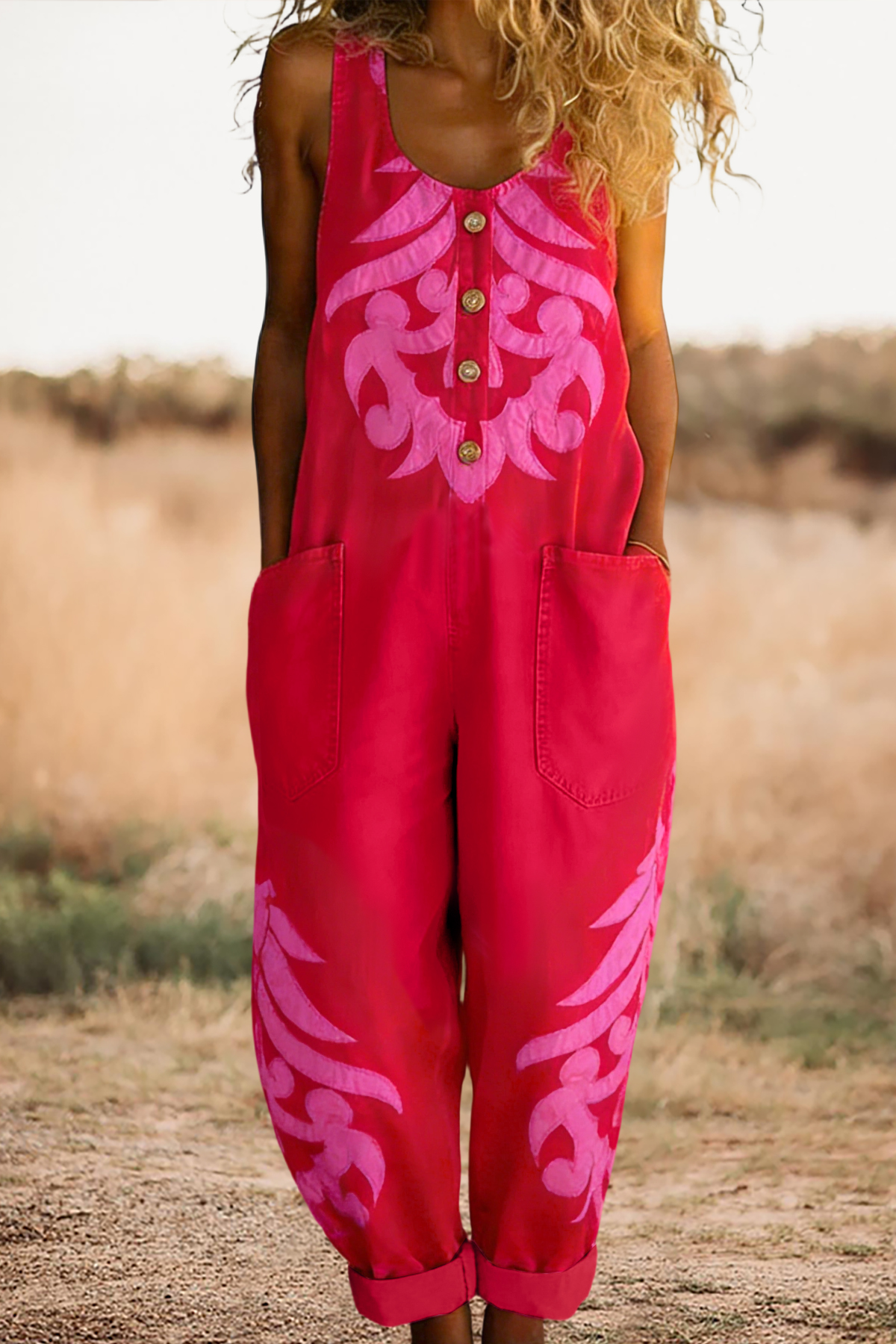 Classic Abstract Print Sleeveless Overalls