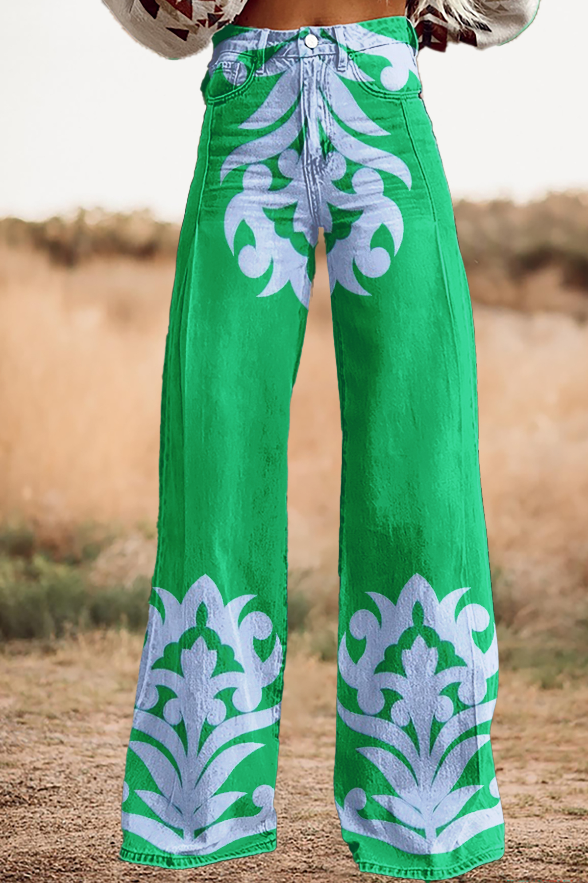 Classic Abstract Print Wide-leg Pants