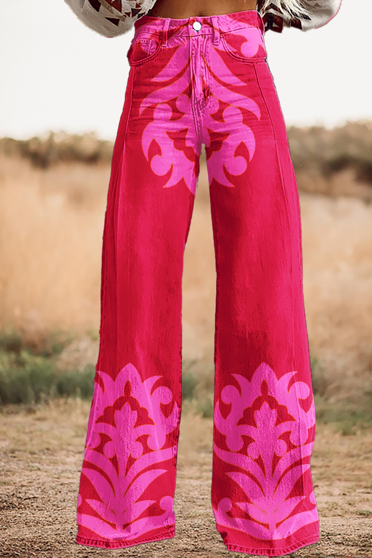 Classic Abstract Print Wide-leg Pants