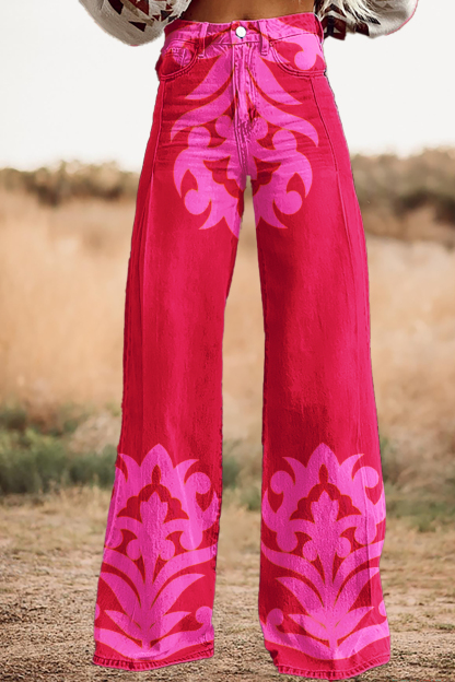Classic Abstract Print Wide-leg Pants