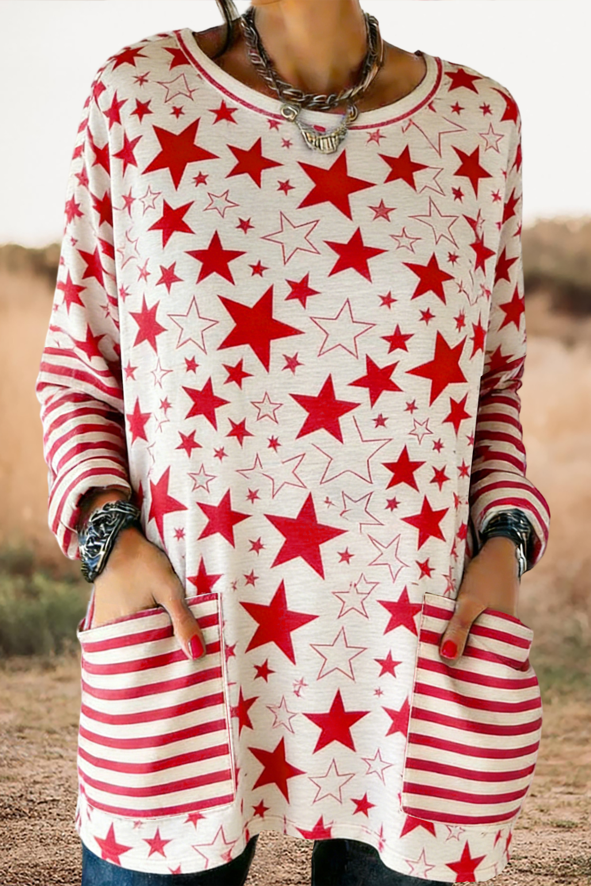 Classic USA Stars And Stripes Pocket Cotton T-Shirt