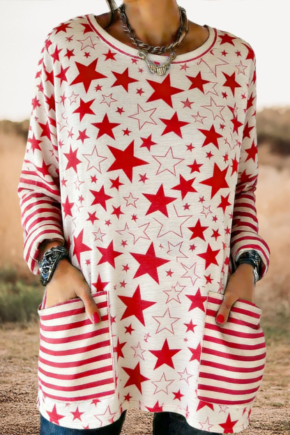 Classic USA Stars And Stripes Pocket Cotton T-Shirt