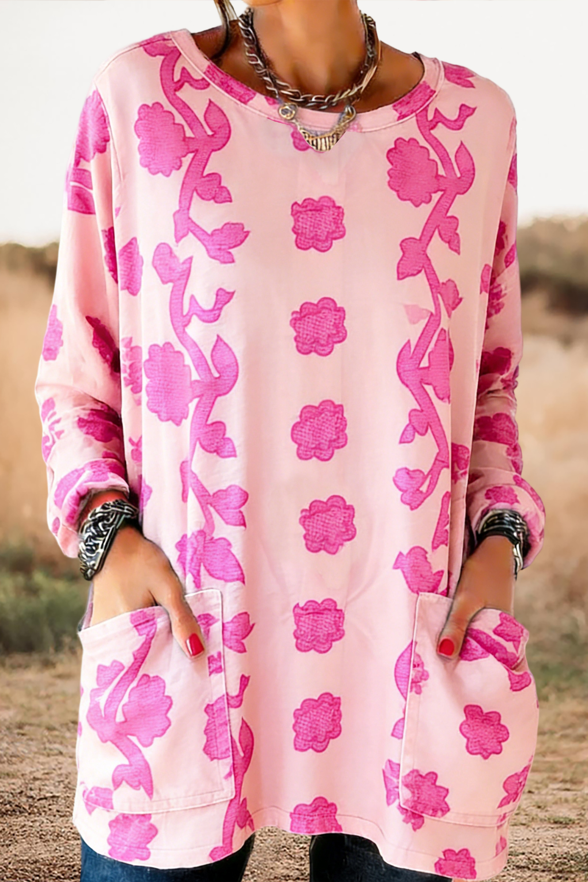 Sweet Floral Pocket Cotton T-Shirt