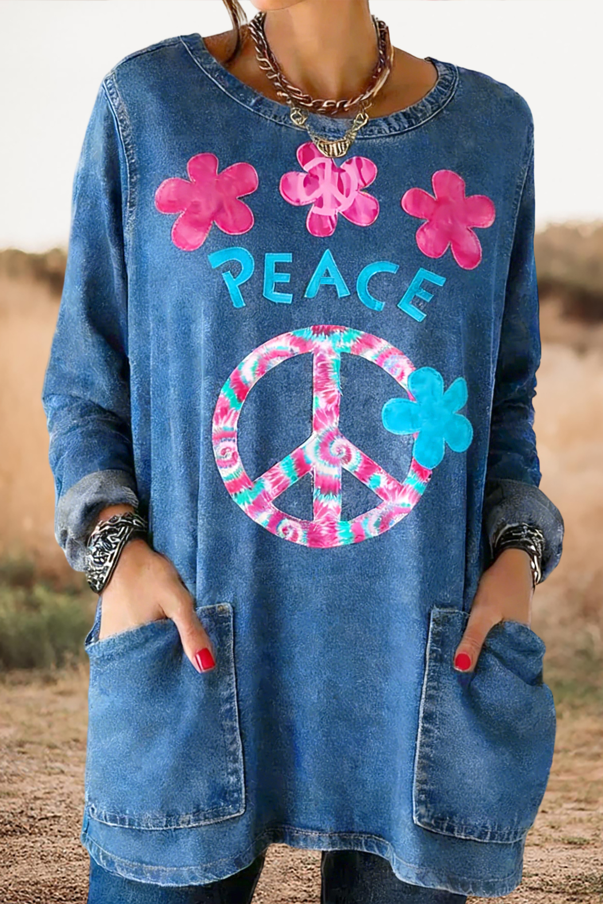 Classic Flower Peace Pocket T-Shirt