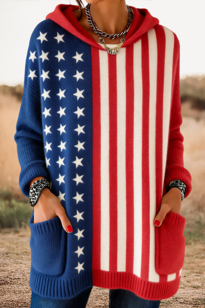 Classic USA Stars And Stripes Hooded Sweater