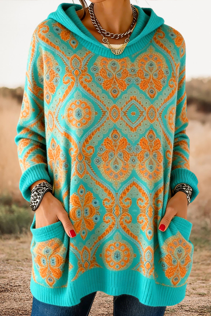 Vintage Printed Hooded Sweater
