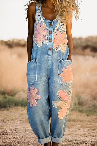 Classic Floral Sleeveless Overalls