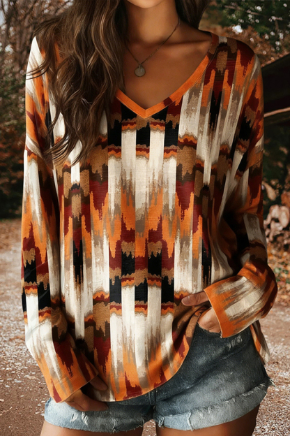 Vintage Printed V-Neck Cotton T-Shirt