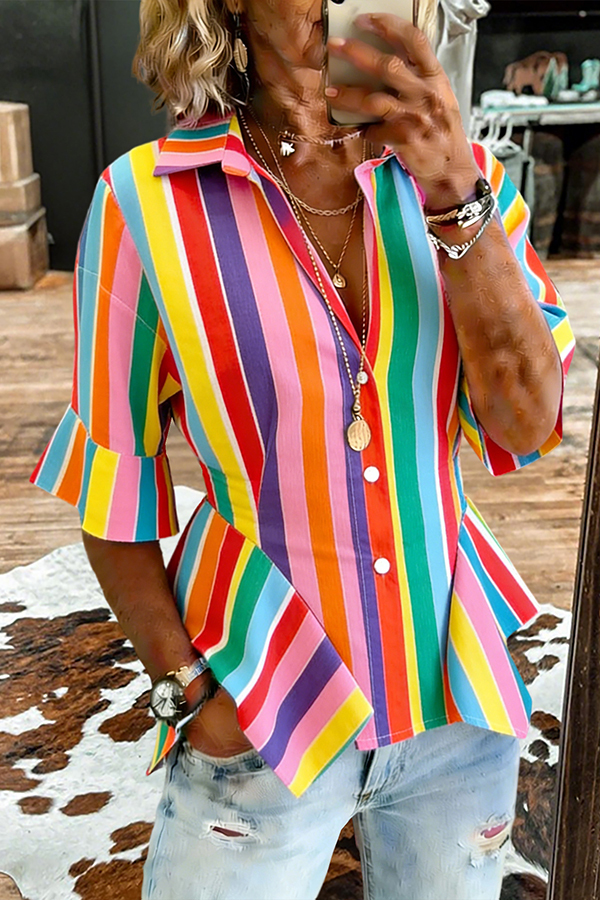 Women's blouse | Colorful Stripe Print Ruffle Blouse |westernfeelings