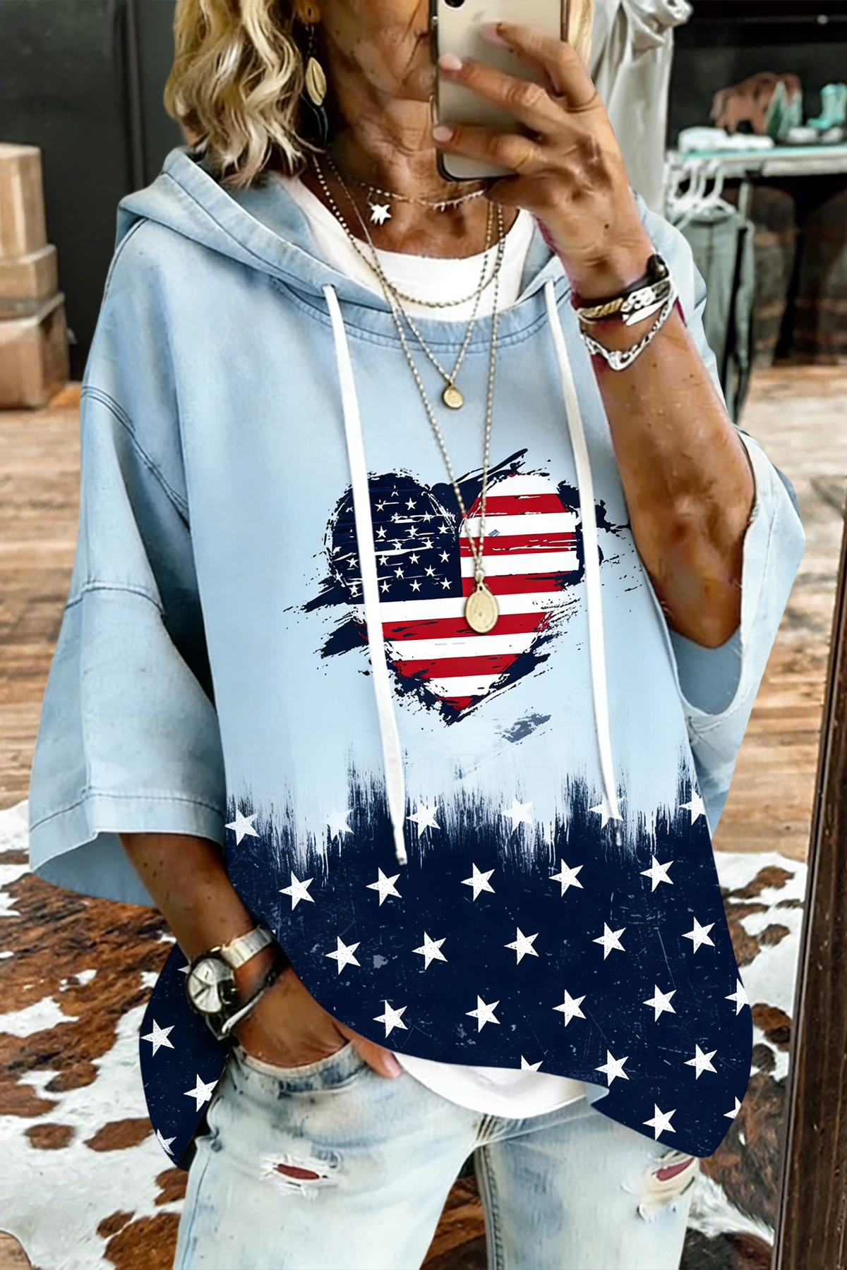 USA Love Star Print Hoodie