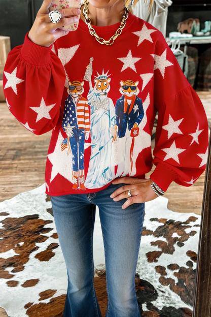 USA Star Tigers Print Sweatshirt