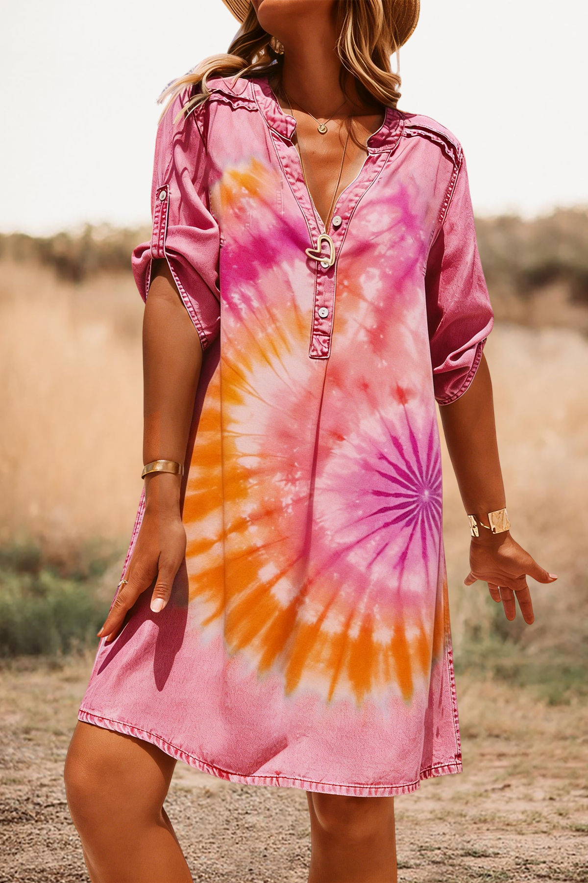 Women's dress | Casual Tie-Dye Print V-Neck Mini Dress |westernfeelings
