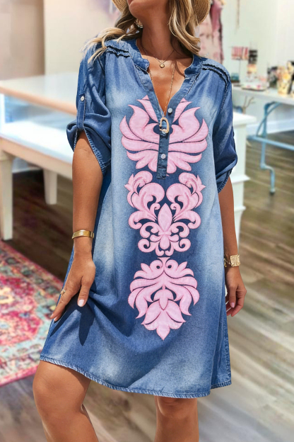 Casual Abstract Print V-Neck Mini Dress