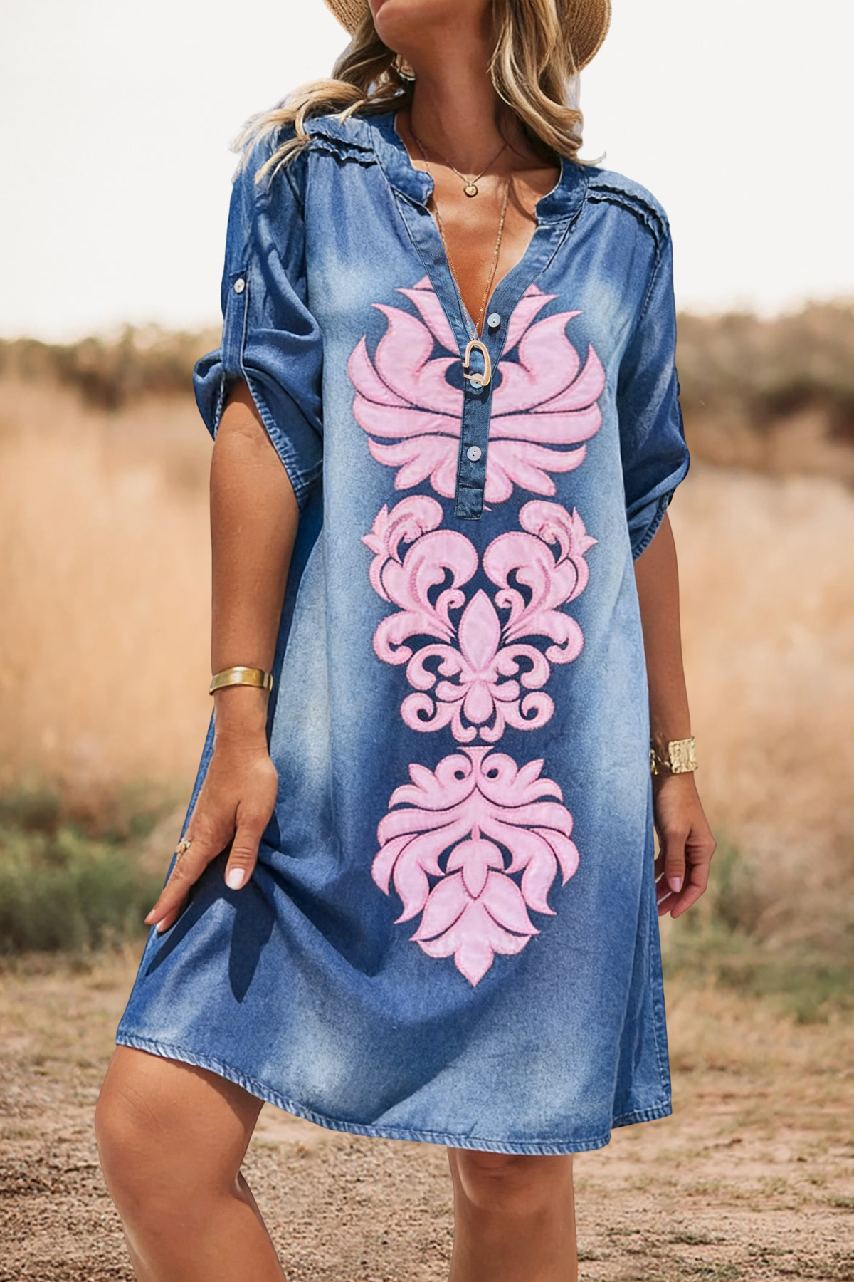 Casual Abstract Print V-Neck Mini Dress