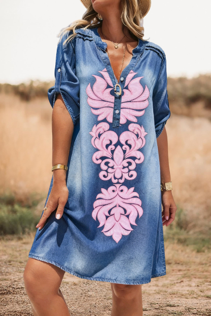 Casual Abstract Print V-Neck Mini Dress