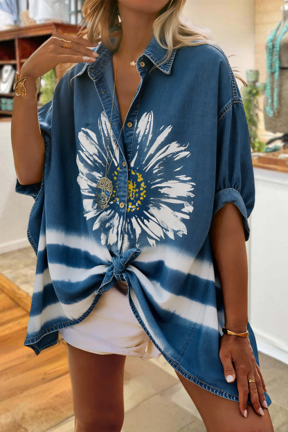 Floral Print Batwing Sleeve Loose Shirt