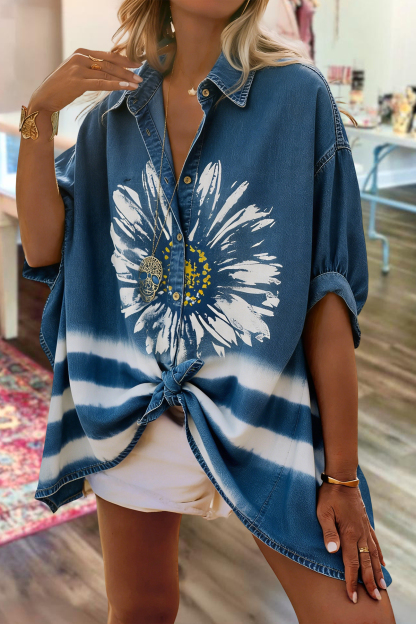 Floral Print Batwing Sleeve Loose Shirt