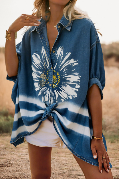 Floral Print Batwing Sleeve Loose Shirt