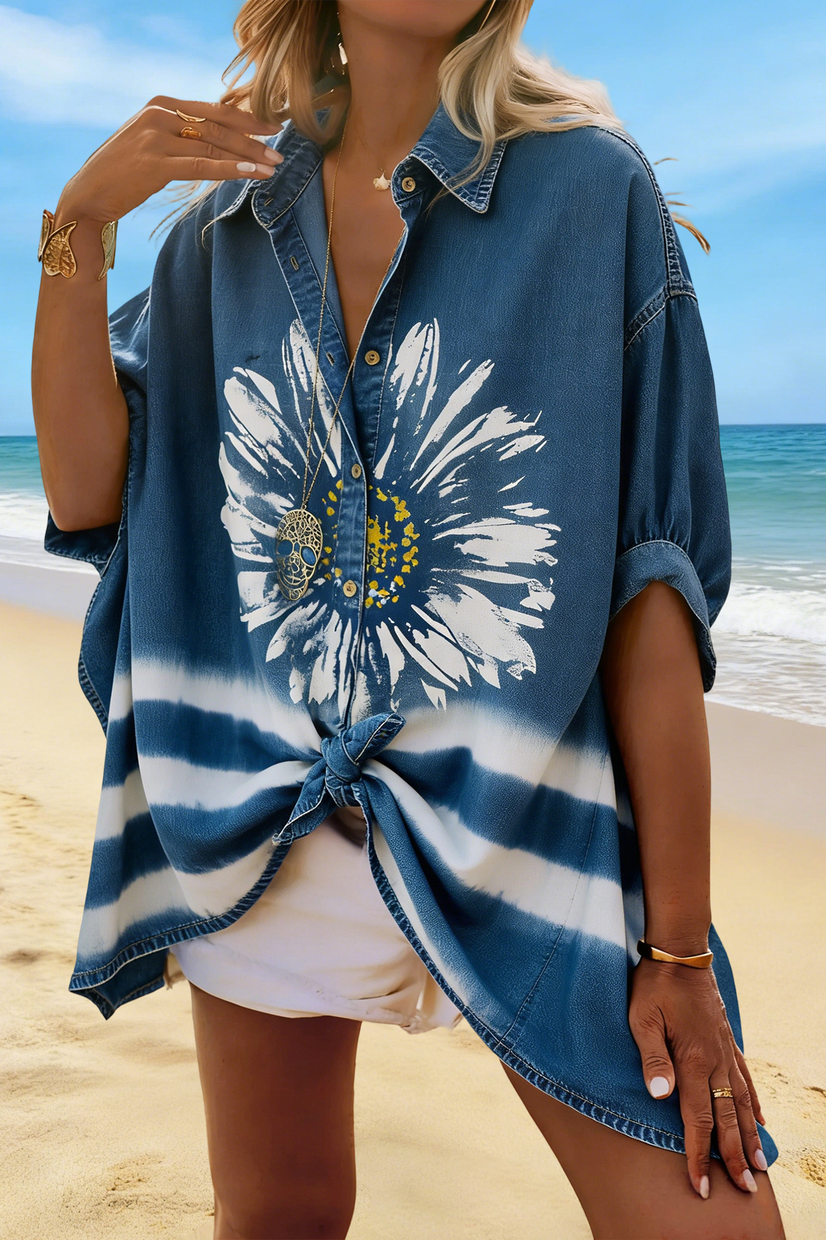 Floral Print Batwing Sleeve Loose Shirt