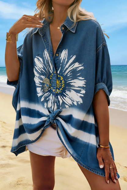 Floral Print Batwing Sleeve Loose Shirt