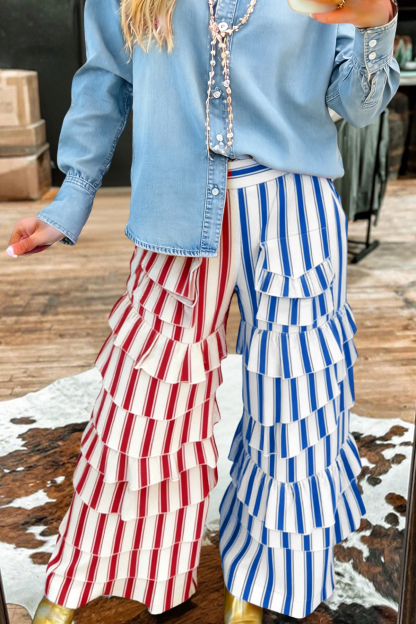 Classic USA Stripe Print Ruffle Pants
