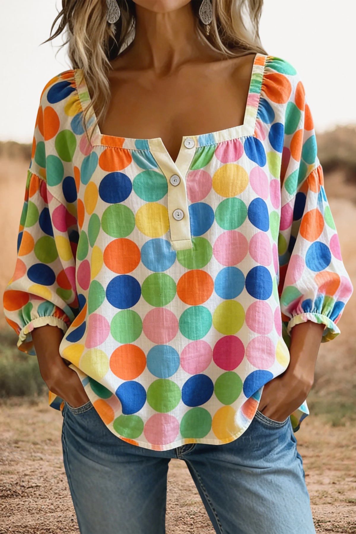 Cute Floral Plaid Print Square Neck Blouse