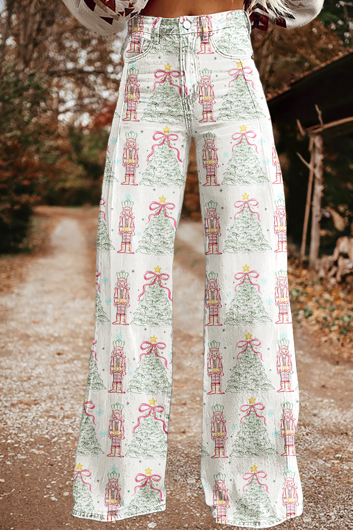 Christmas Tree Nutcracker Wide-Leg Pants