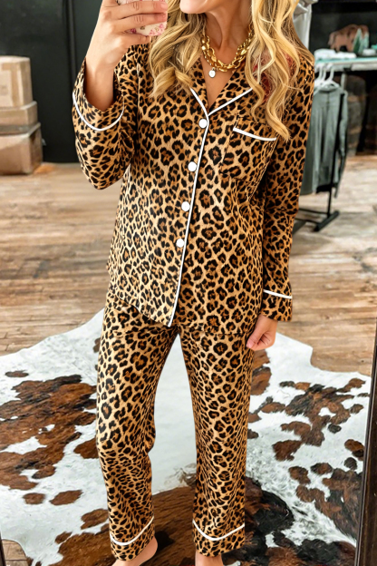 Classic Leopard Print Top and Pants Pajama Set