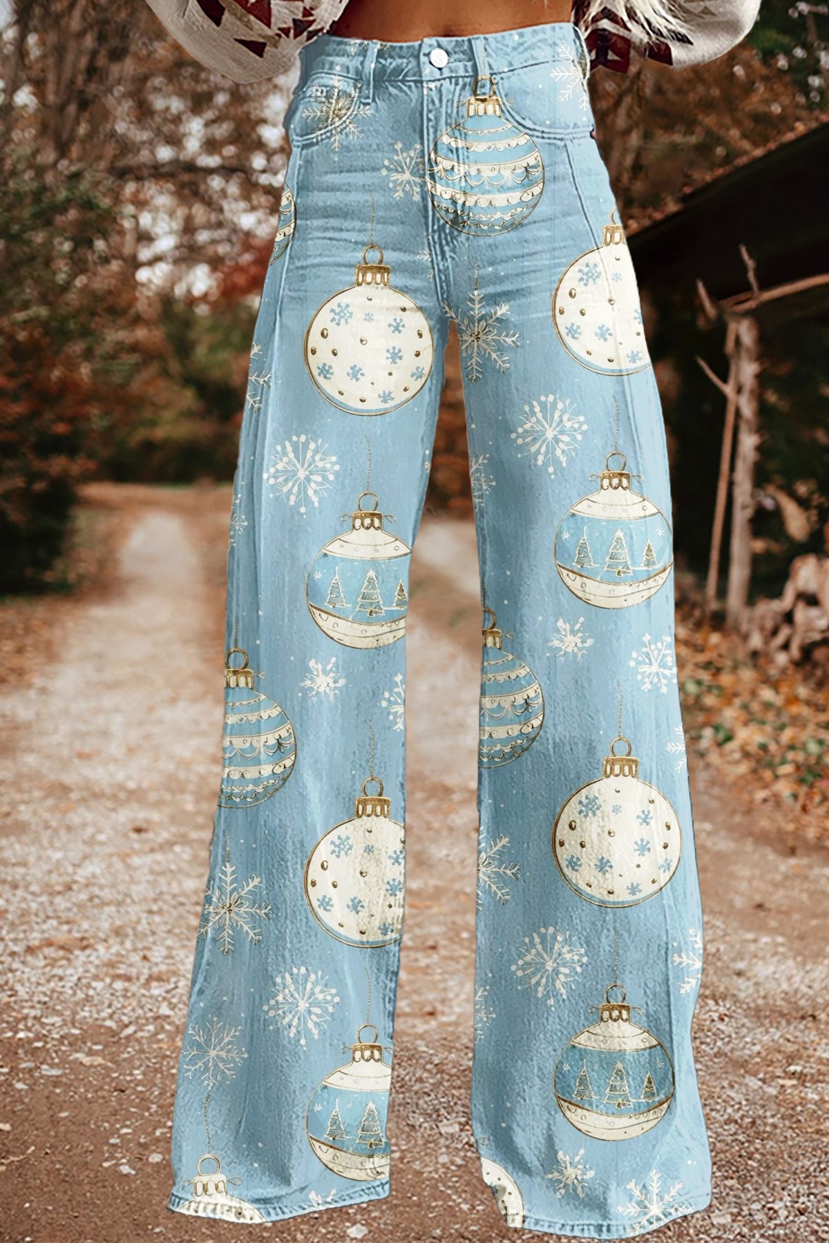 Fresh Christmas Decorations Wide-Leg Pants